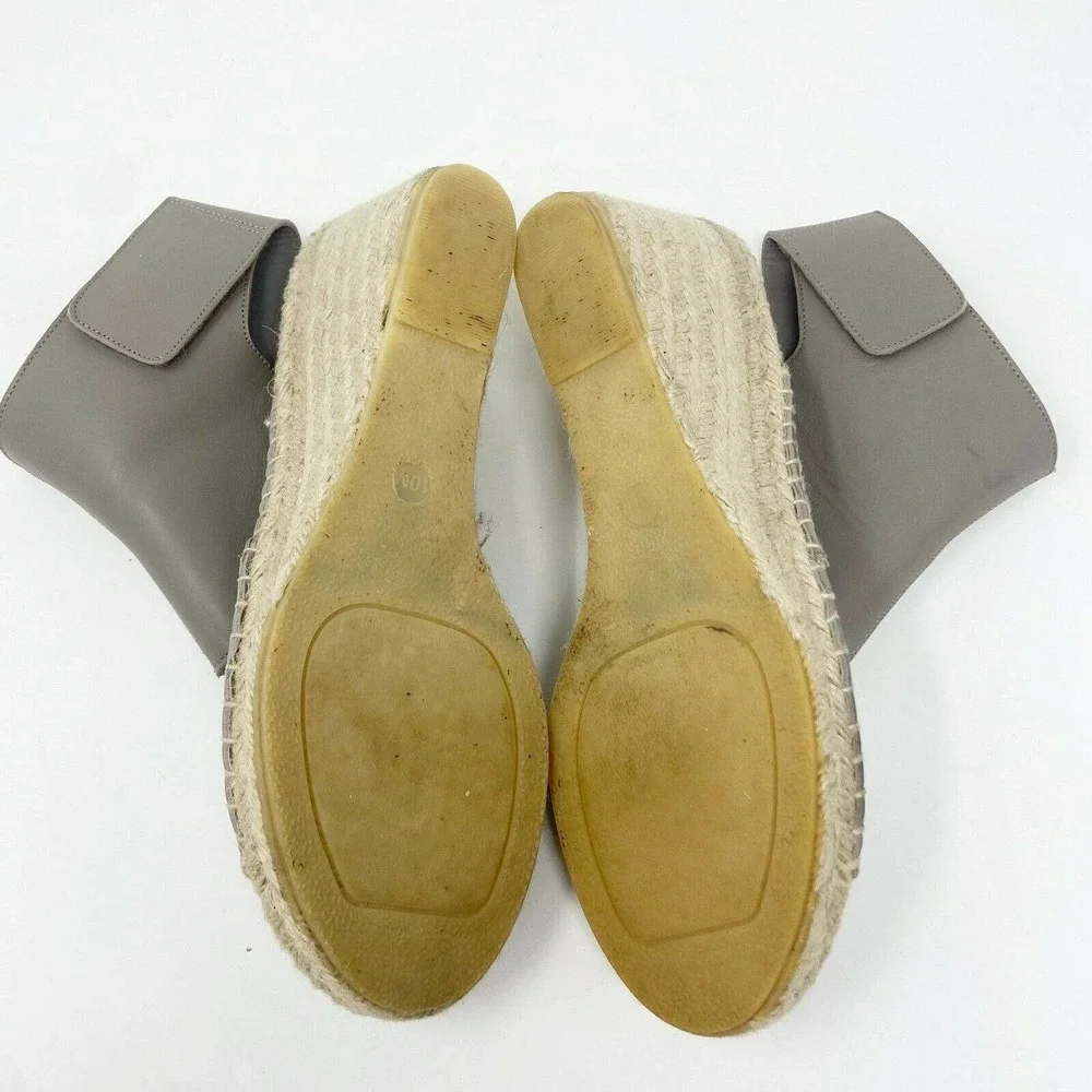 Vince Spencer Gray Leather Espadrille Wedge Sandals
